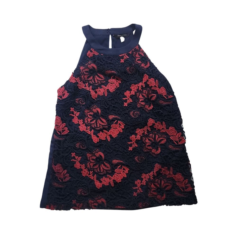 Banana Republic Sleeveless Navy Blue Red‎ Lace Flowers Womens Size XS